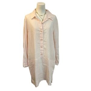 Eileen Fisher 100% Irish Linen Pale Pink Shirt Dress Quiet Luxury Minimalist L